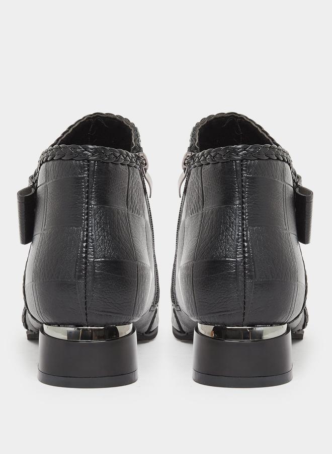 Take Two Women Black Textured Embossed Ankle Boots - Image 4